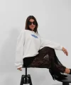 Baskılı Sıfır Yaka Oversize Sweatshirt