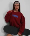 Baskılı Sıfır Yaka Oversize Sweatshirt