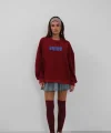 Baskılı Sıfır Yaka Oversize Sweatshirt