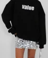 Baskılı Sıfır Yaka Oversize Sweatshirt