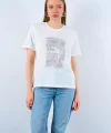 Baskılı Tshirt  Krem