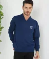 Baskılı V Yaka Uzun Kol Dokuma Triko - Indigo
