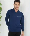 Baskılı V Yaka Uzun Kol Dokuma Triko - Indigo