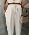 BE ATİK DETAYI ODA KUAŞ PANTOON  Bej