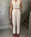 BE ATİK DETAYI ODA KUAŞ PANTOON  Bej