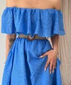 Bebe Mavi Omzu Lastikli Brode Elbise
