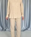 Bej 3 Taş otifli Gömlek Ve Pantolon Takım