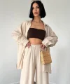 Bej Alice Gömlek Ve Bol Kesim Pantolon Takım