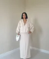 Bej Biyeli Sweatshirt Ve Etek Takım