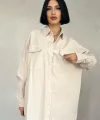 Bej Çift Cep Kapaklı Çıtçıtlı Gömlek