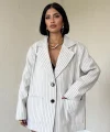 Bej Çizgili Oversize Ceket