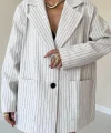 Bej Çizgili Oversize Ceket