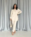 Bej Gömlek Ve Çıtçıtlı Pantolon Takım