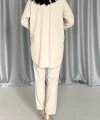 Bej Gömlek Ve Çıtçıtlı Pantolon Takım