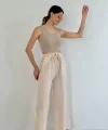 Bej Keten Pantolon