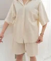 Bej Kısa Kollu Keten Gömlek Ve Şort Takım