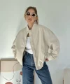 Bej Parçalı Bomber Ceket