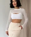 Bej Pensli Lastik Detaylı Pantolon