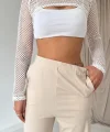 Bej Pensli Lastik Detaylı Pantolon