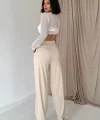 Bej Pensli Lastik Detaylı Pantolon