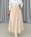 Bej Uzun Pileli Etek