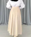 Bej Uzun Pileli Etek
