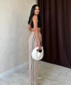 Bej Yanları Şeritli Pantolon