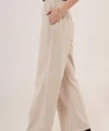 Bel astikli Paça Detaylı Cepli Krem Pantolon