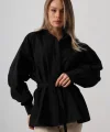 Bel Detaylı Gömlek - Siyah