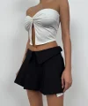 Bel Katlamalı Pileli Mini Etek