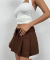 Bel Katlamalı Pileli Mini Etek