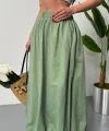 BEL LASTİKLİ BALON ETEK ŞANEL BOY SOFT KUMAŞ - Haki