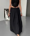 BEL LASTİKLİ BALON ETEK ŞANEL BOY SOFT KUMAŞ - Siyah