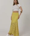 Bel Lastikli Dantel Etek - Sarı