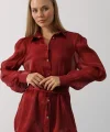Belden Bağlamalı Uzun Kol Gömlek - Bordo