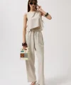 Beli Bağcıklı Düz Kesim Pantolon