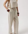 Beli Bağcıklı Düz Kesim Pantolon