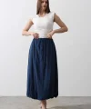 Beli Bağlamalı Balon Etek  İndigo