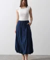 Beli Bağlamalı Balon Etek  İndigo