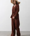 Beli Bağlamalı Tunik Ve Beli Bağlamalı Pantolon Takım - Kahve