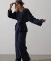 Beli Bağlamalı Tunik Ve Beli Bağlamalı Pantolon Takım - Lacivert