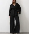 Beli Bağlamalı Tunik Ve Beli Bağlamalı Pantolon Takım - Siyah