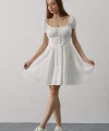 Beli Korseli Mini Elbise - Beyaz