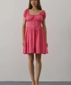 Beli Korseli Mini Elbise - Fuşya