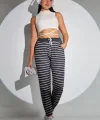 Beli Lastikli Çizgili Eşofman Alt - Siyah