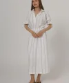 Beli Lastikli Elbise - Beyaz