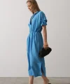 Beli Lastikli Elbise - Mavi