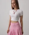 Beli Lastikli Mini Etek - Pembe