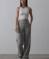 Beli Yarım Lastikli Palazzo Pantolon - Gri-Beyaz