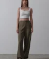 Beli Yarım Lastikli Palazzo Pantolon - Haki-Beyaz